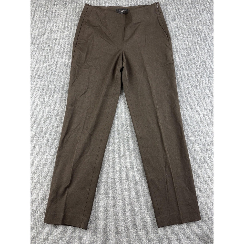 Talbots Dress Pants Womens 2P Brown Twill Classic Fit Stretch Side Zip‎ Work